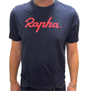 Rapha Logo T-Shirt Navy Pink Chain Stitched Size Large